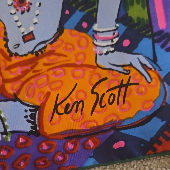 Vintage Ken Scott Silk Scarf Madhubani Krishna Garden - Picture 12 of 14